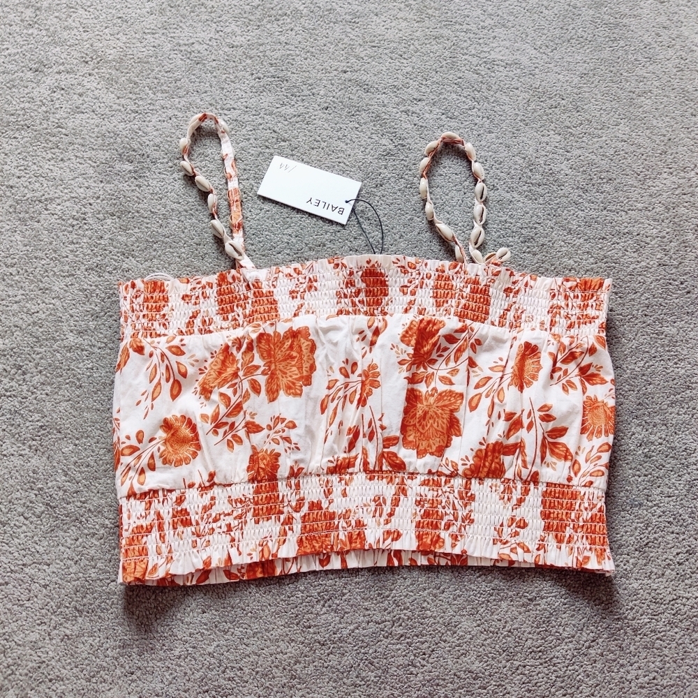 Bailey 44 Smocked Floral Print Crop Top - Orange and White Bohemian Beach Resort